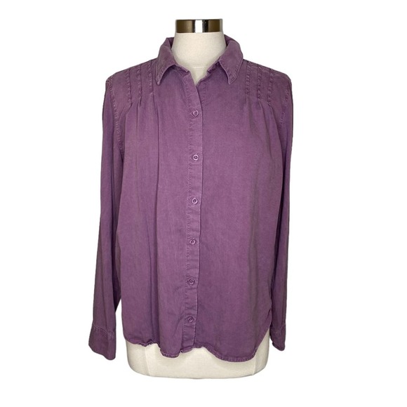 Anthropologie Tops - Anthropologie Cloth and Stone Pleated Button Down Top Purple Women’s Size Large